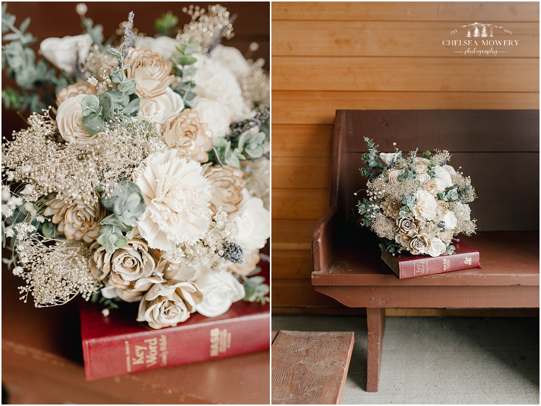 wood flower bridal bouquet | wedding details