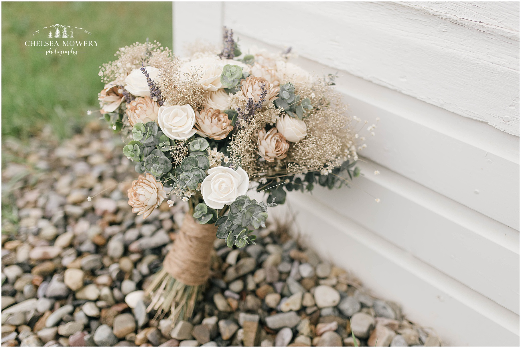 rustic bridal bouquet | wooden flowers